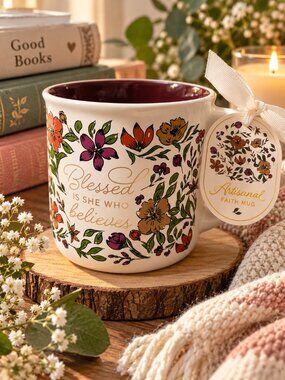 Artisanal Blessed Is She Who Believes Floral Faith Coffee Mug Gift